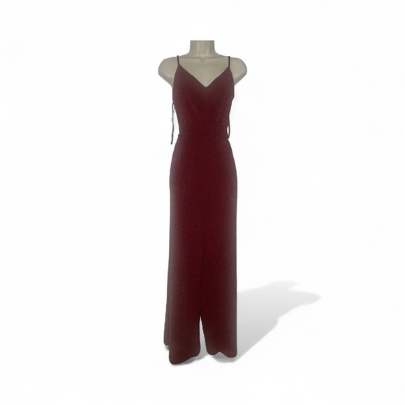 She + Sky Burgundy Sparkle Wide Leg Jumpsuit Size M - Picture 1 of 13